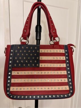 Montana West Red Navy Cream Studded Flag Shoulder Bag